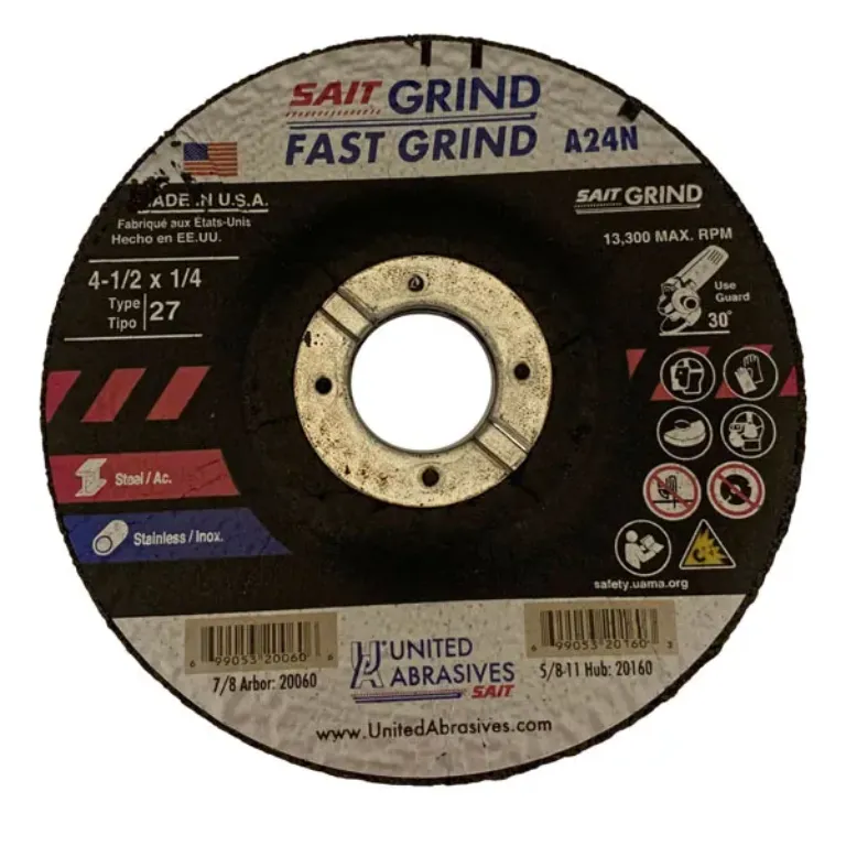 GRINDING WHEEL TYPE 27 4-1/2" D, 1/4" W, 7/8"