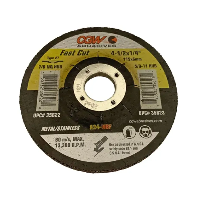 GRINDING WHEEL TYPE 27 4-1/2" D, 1/4" W, 7/8" BORE