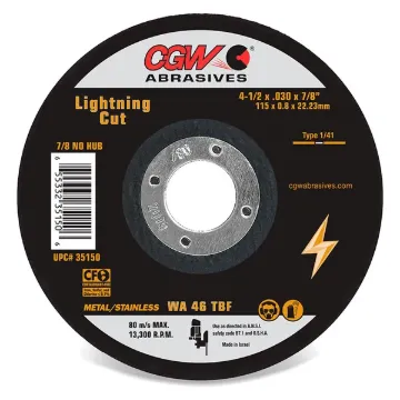 CUT OFF WHEEL, LIGHTNING CUT, 4-1/2" X .030 X 7/8", TYPE 1, 46 GRIT