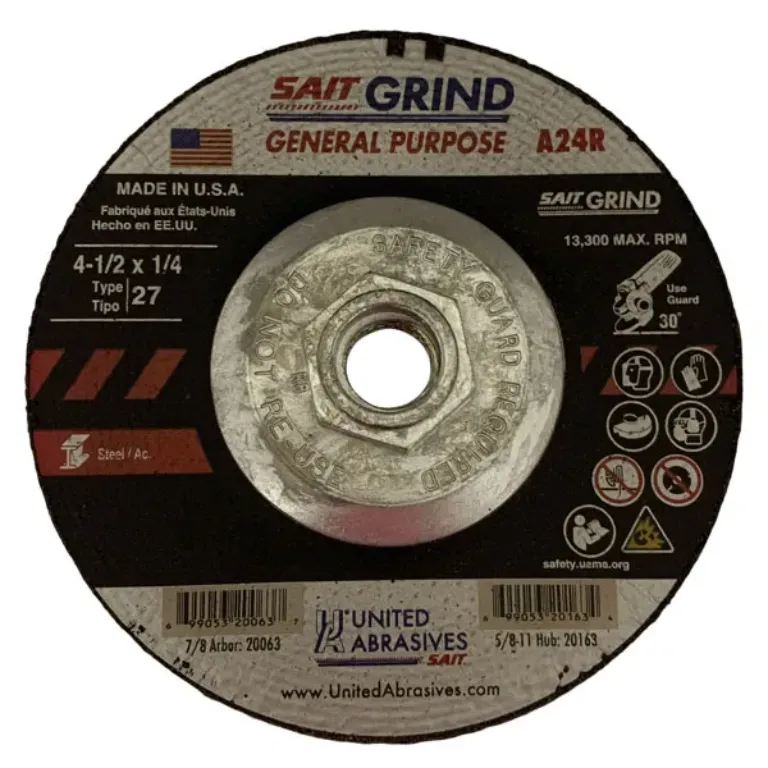 GRINDING WHEEL TYPE 27 4 1/2 X 1/4  5/8-11 ARBOR