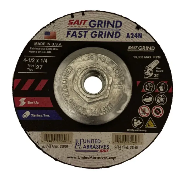 GRINDING WHEEL TYPE 27 W/HUB 4-1/2" D, 1/4" W, 5/8"-11