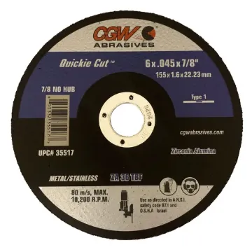CUT OFF WHEEL  6" X .045" X 7/8" TYPE 1, ALUMINUM OXIDE WITH ZIRCONIA AO