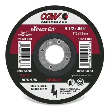 CUT OFF WHEEL, CERAMIC, 4-1/2" X .045 X 5/8"-11, TYPE 27, 36 GRIT