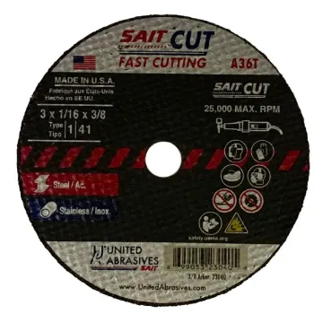 CUT OFF WHEEL HIGH SPD TYPE 1 3" DIAM, 1/16" W, 3/8"