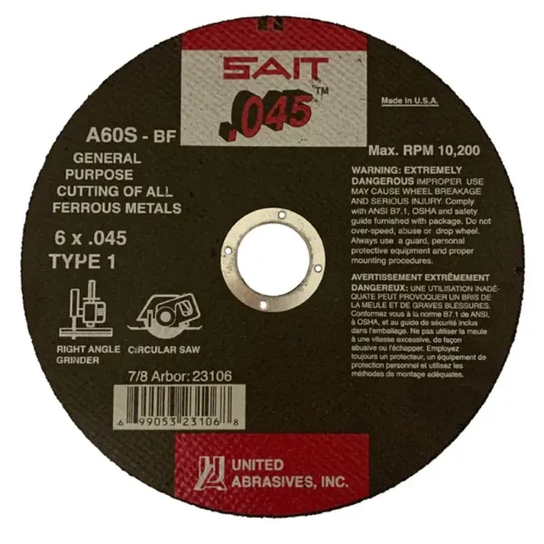 CUT OFF WHEEL TYPE 1 6 X .045 X 7/8  A60S