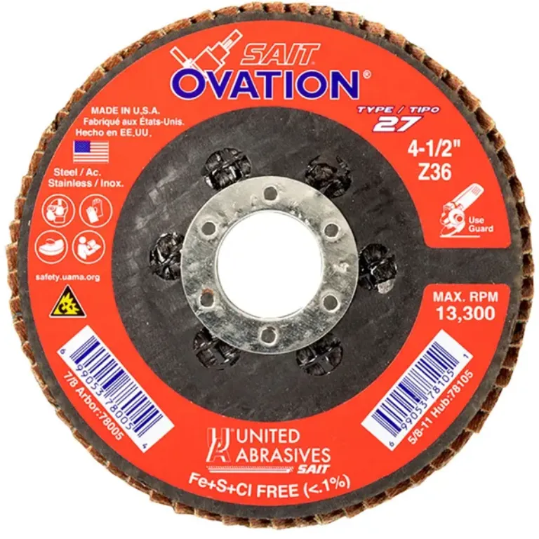 FLAP DISC - JUMBO W/HUB 4-1/2" D, 5/8"-11 ARB 80 GRIT