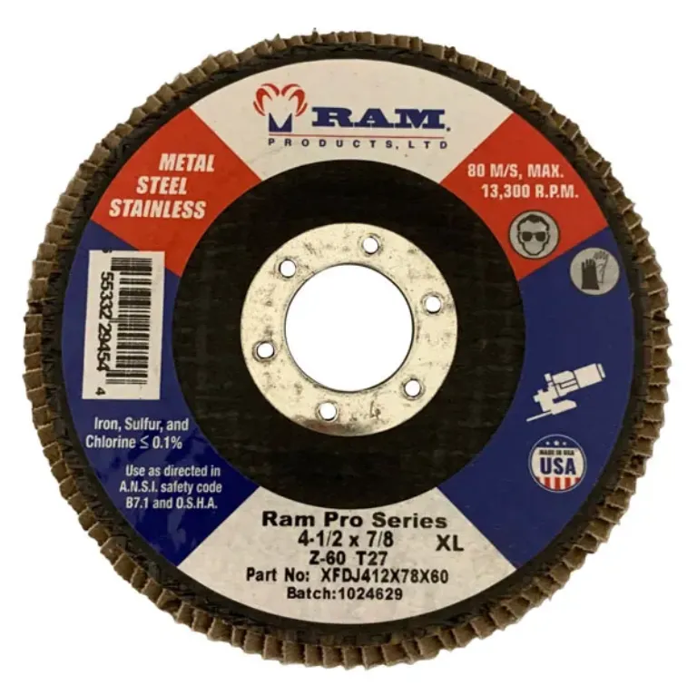 RAM PRO SERIES FLAP DISC - JUMBO 4-1/2" D, 7/8" ARB 60 GRIT