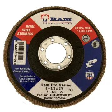 RAM PRO SERIES FLAP DISC - JUMBO 4-1/2" D, 7/8" ARB 120 GRIT