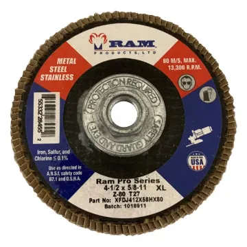 RAM PRO SERIES FLAP DISC - JUMBO W/HUB 4-1/2" D, 5/8"-11 ARB 80 GRIT