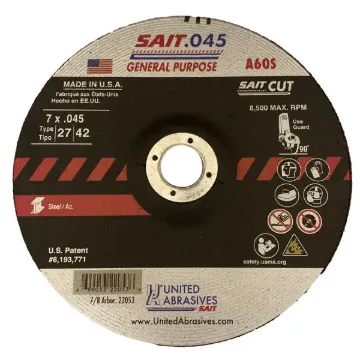 CUTTING WHEEL TYPE 27 7" DIAM, .045" W, 7/8 BORE