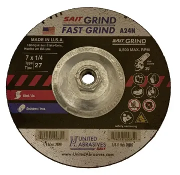 GRINDING WHEEL TYPE 27 W/HUB 7" D, 1/4" W, 5/8"-11