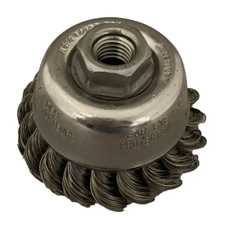 KNOT WIRE CUP BRUSH, 3-1/2" X 5/8"-11, .020" WIRE SIZE