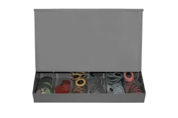 GRAVITY FEED DISPENSER WITH LID, 6 COMPARTMENTS, WALL MOUNTABLE, GRAY