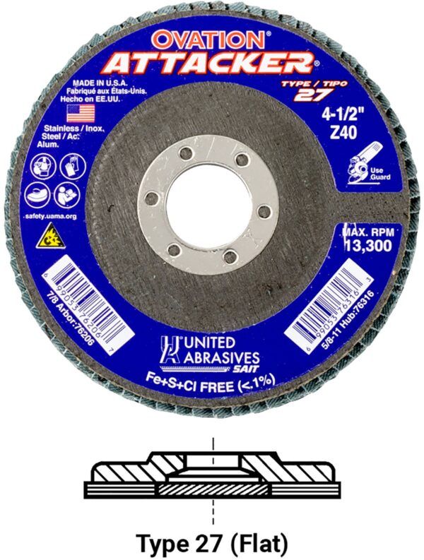 FLAP DISC OVATION 4-1/2 5/8-11 ARBOR 40 GRIT