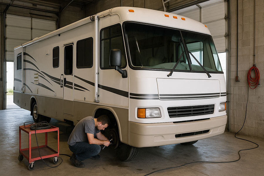 rv_repair_services image of motorhome being worked on